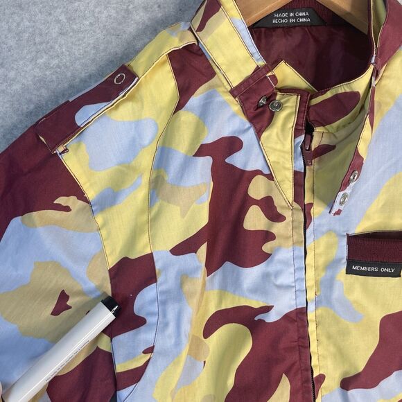 Members Only Iconic Racer Jacket Small Camo Bomber Burgundy 80’s Fashion Retro - Picture 6 of 15